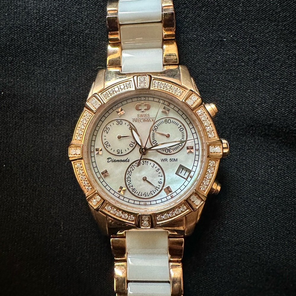 Gold and White Luxury Chronograph Watch